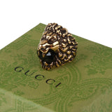 Authentic Gucci Lion Head Motif Crystal Ring In Gold & Black