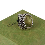 Authentic Gucci Lion Head Motif Crystal Ring In Silver & Black