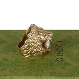 Authentic Gucci Lion Head Motif Crystal Ring In Gold