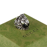 Authentic Gucci Lion Head Motif Crystal Ring In Silver & Black