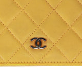 Authentic Chanel Yellow Quilted Leather CC Classic Bifold Long Wallet