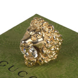 Authentic Gucci Lion Head Motif Crystal Ring In Gold