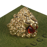 Authentic Gucci Lion Head Motif Crystal Ring In Gold & Red