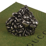 Authentic Gucci Lion Head Motif Ring In Silver