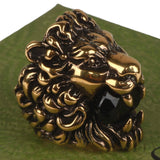 Authentic Gucci Lion Head Motif Crystal Ring In Gold & Black