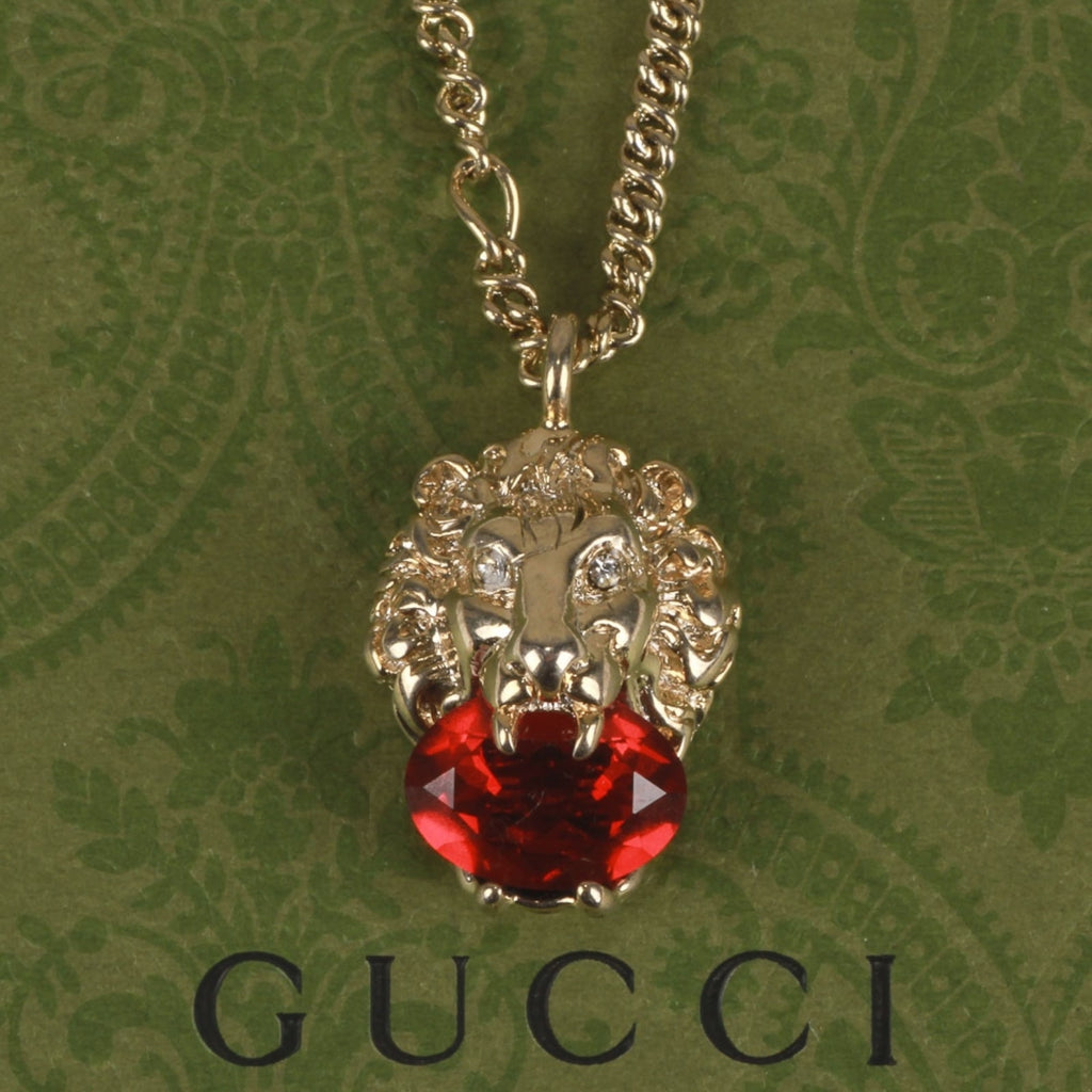 Authentic Gucci Lion Head Motif Red Gemstone necklace