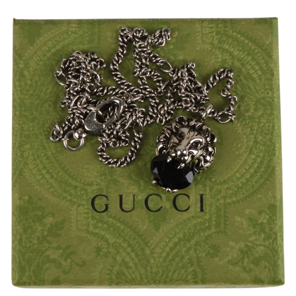 Authentic Gucci Lion Head Motif Black Gemstone necklace