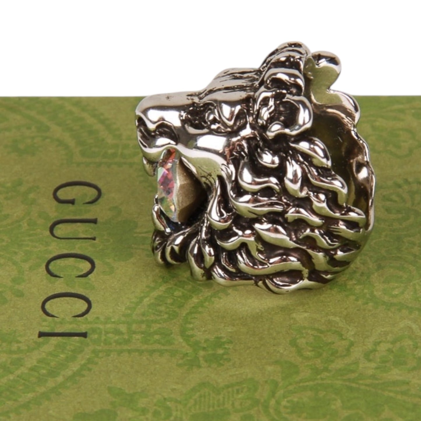 Gucci Crystal-Embellished Lion Head Ring