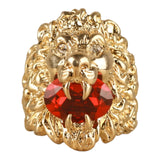 Authentic Gucci Lion Head Motif Crystal Ring In Gold Red