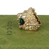 Authentic Gucci Lion Head Motif Crystal Ring In Gold Green