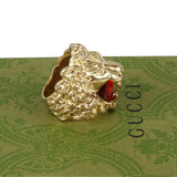 Authentic Gucci Lion Head Motif Crystal Ring In Gold & Red