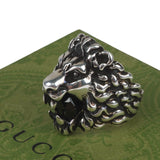 Authentic Gucci Lion Head Motif Crystal Ring In Silver & Black