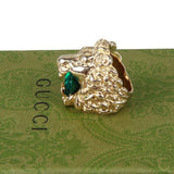 Authentic Gucci Lion Head Motif Crystal Ring In Gold & Green