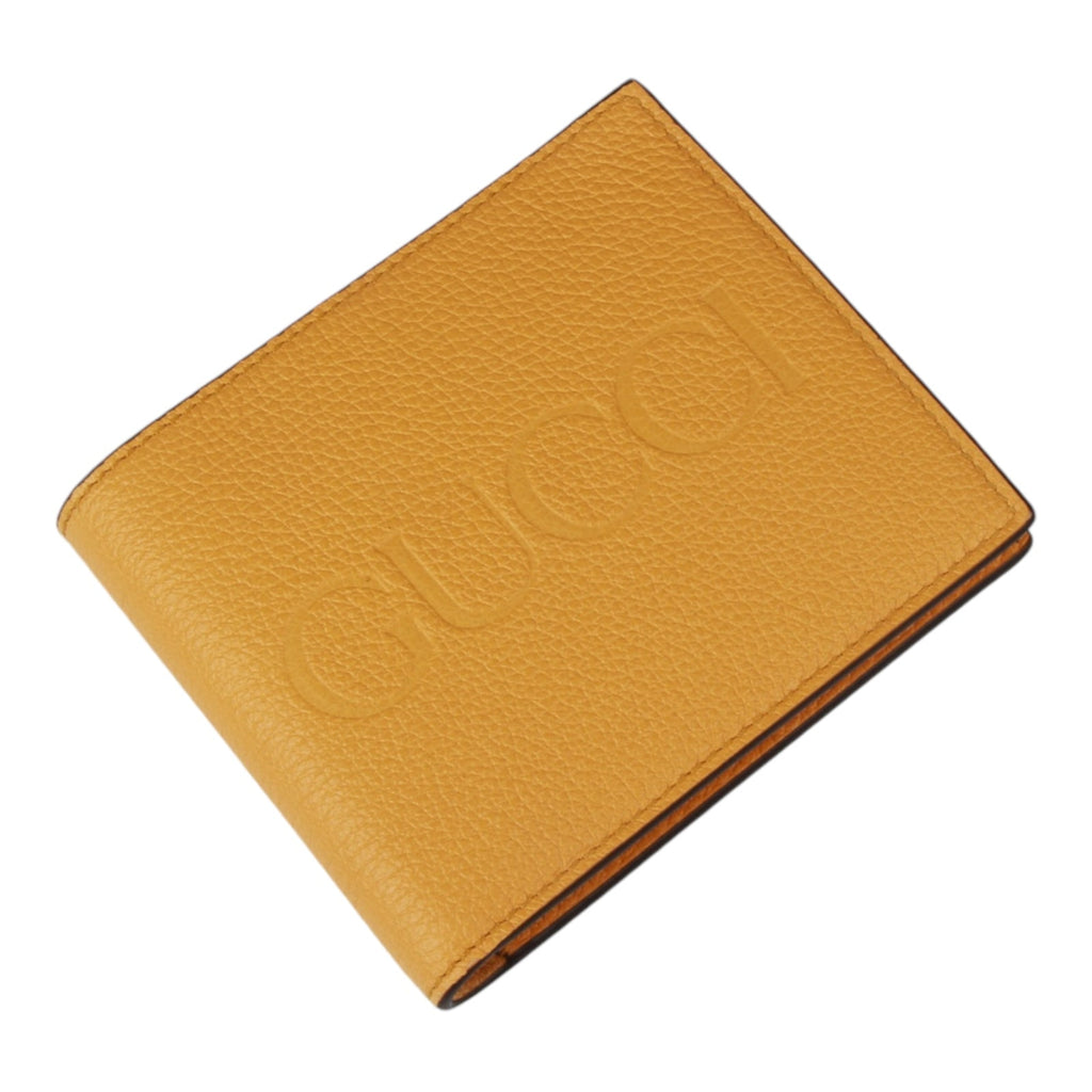 Authentic GUCCI Logo 658681 Yellow Leather Bifold Wallet NEW