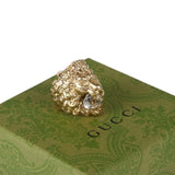 Authentic Gucci Lion Head Motif Crystal Ring In Gold