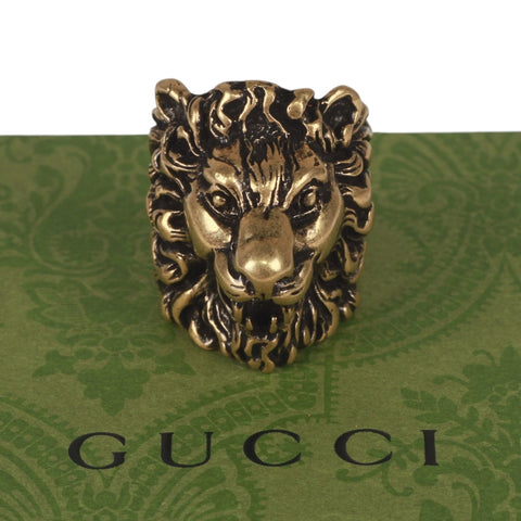 Authentic Gucci Lion Head Motif Crystal Ring In Gold & Red