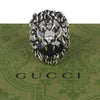 Authentic Gucci Lion Head Motif Crystal Ring In Silver & Black