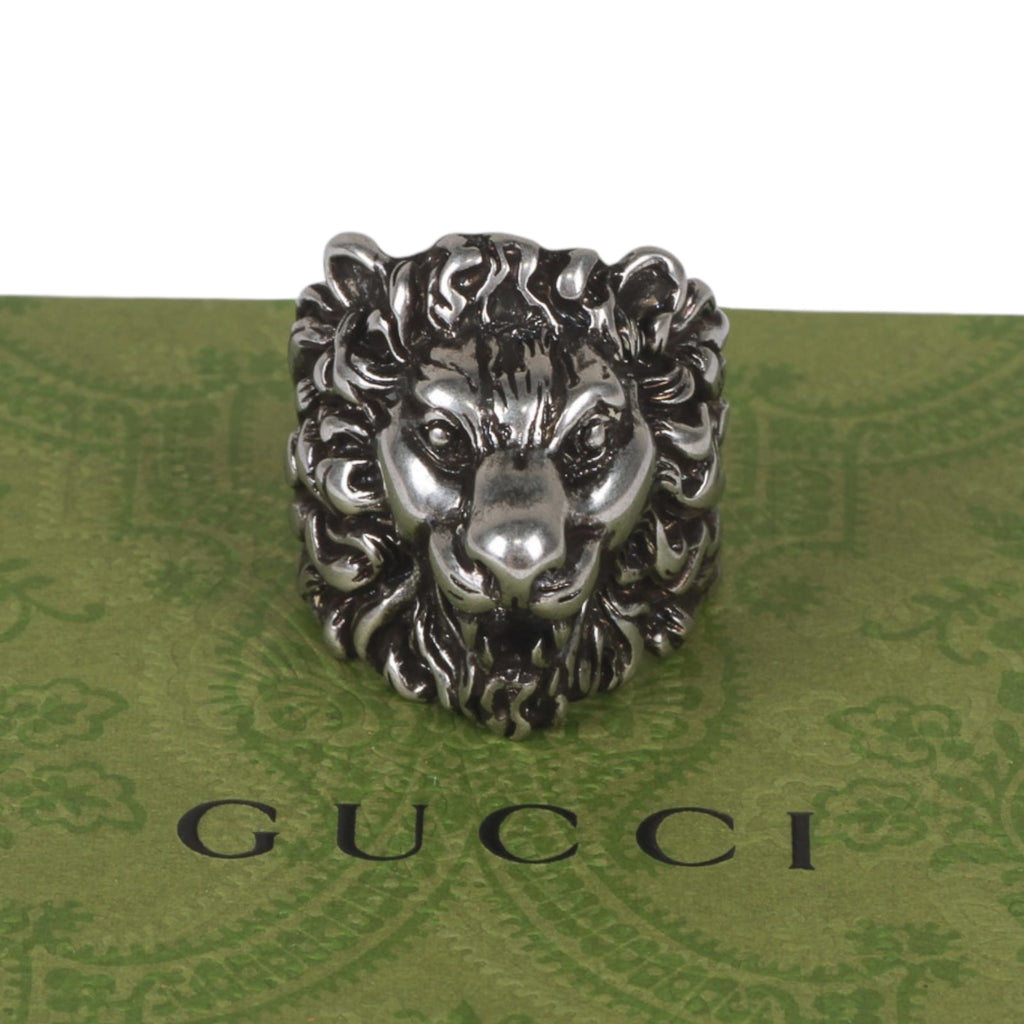 Authentic Gucci Lion Head Motif Ring In Silver