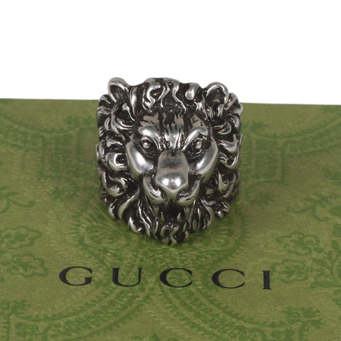 Authentic Gucci Lion Head Motif Crystal Ring In Gold Green