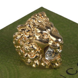 Authentic Gucci Lion Head Motif Crystal Ring In Gold