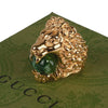 Authentic Gucci Lion Head Motif Gemstone Ring In Gold & Green