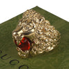 Authentic Gucci Lion Head Motif Crystal Ring In Gold & Red