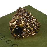 Authentic Gucci Lion Head Motif Crystal Ring In Gold & Black