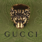 Authentic Gucci Lion Head Motif Crystal Ring In Gold & Black