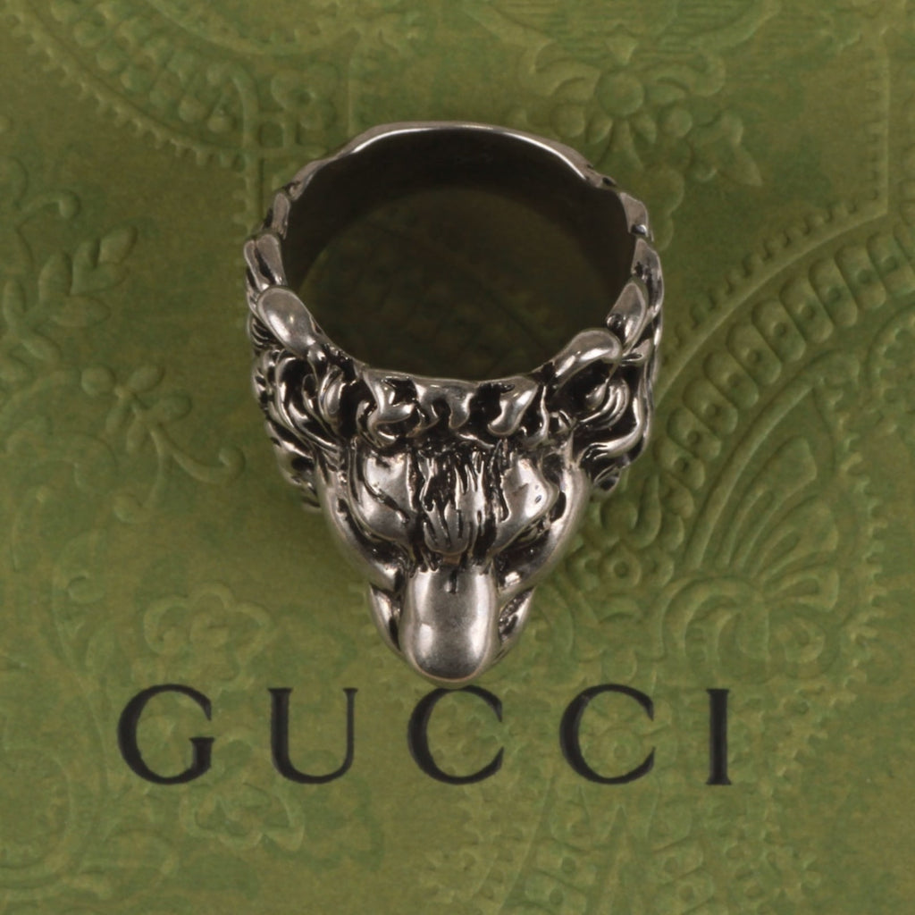 Authentic Gucci Lion Head Motif Ring In Silver