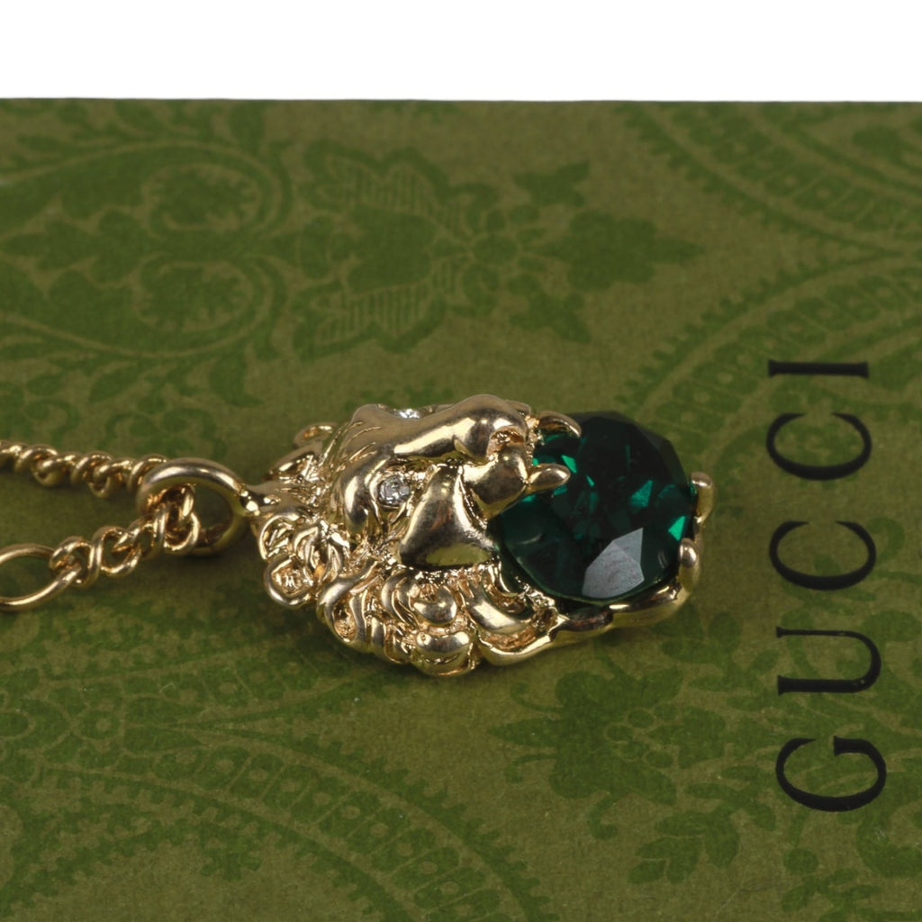 Authentic Gucci Lion Head Motif Green Gemstone necklace