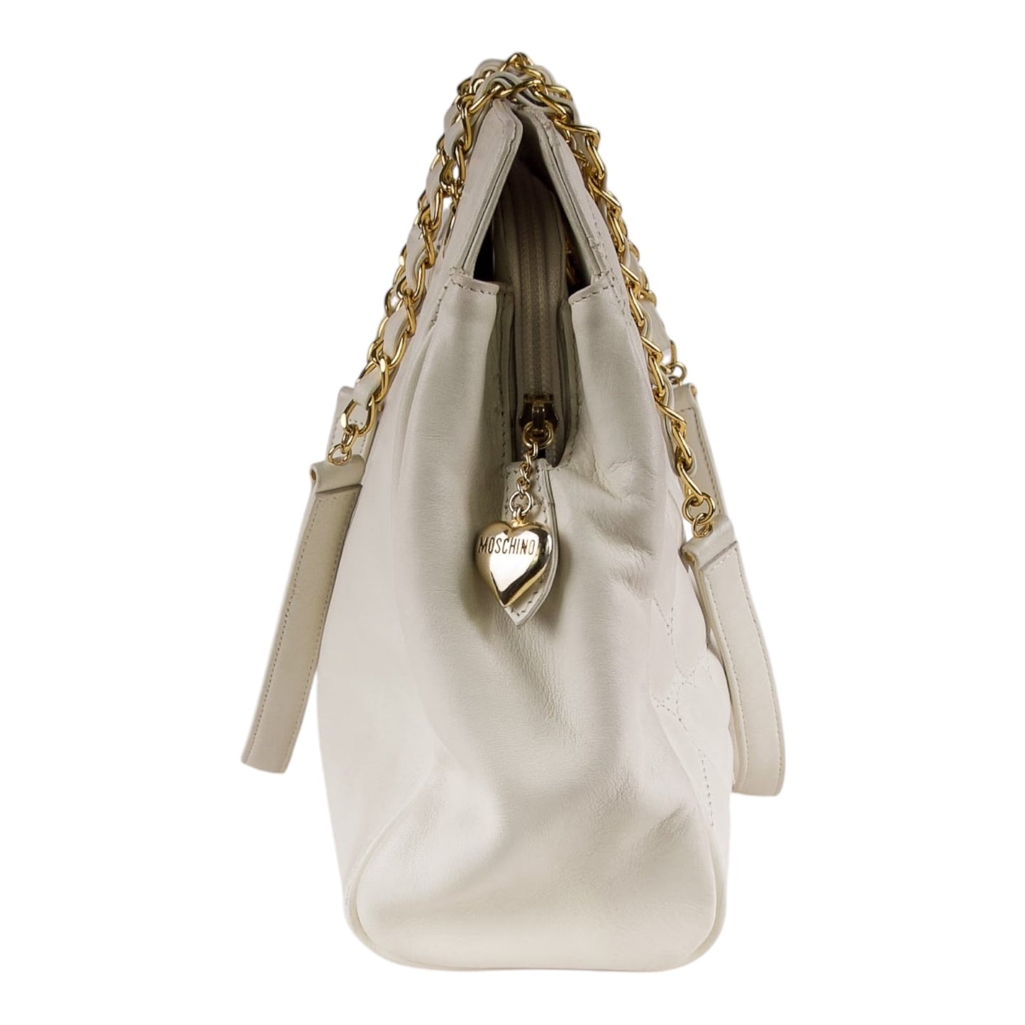 Vintage Moschino heart shape quilted calfskin Gold chain purse