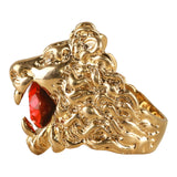 Authentic Gucci Lion Head Motif Crystal Ring In Gold Red