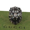 Authentic Gucci Lion Head Motif Crystal Ring In Silver & Black