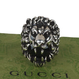 Authentic Gucci Lion Head Motif Crystal Ring In Silver & Black