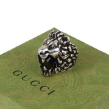 Authentic Gucci Lion Head Motif Crystal Ring In Silver & Black