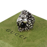 Authentic Gucci Lion Head Motif Crystal Ring In Silver & Black