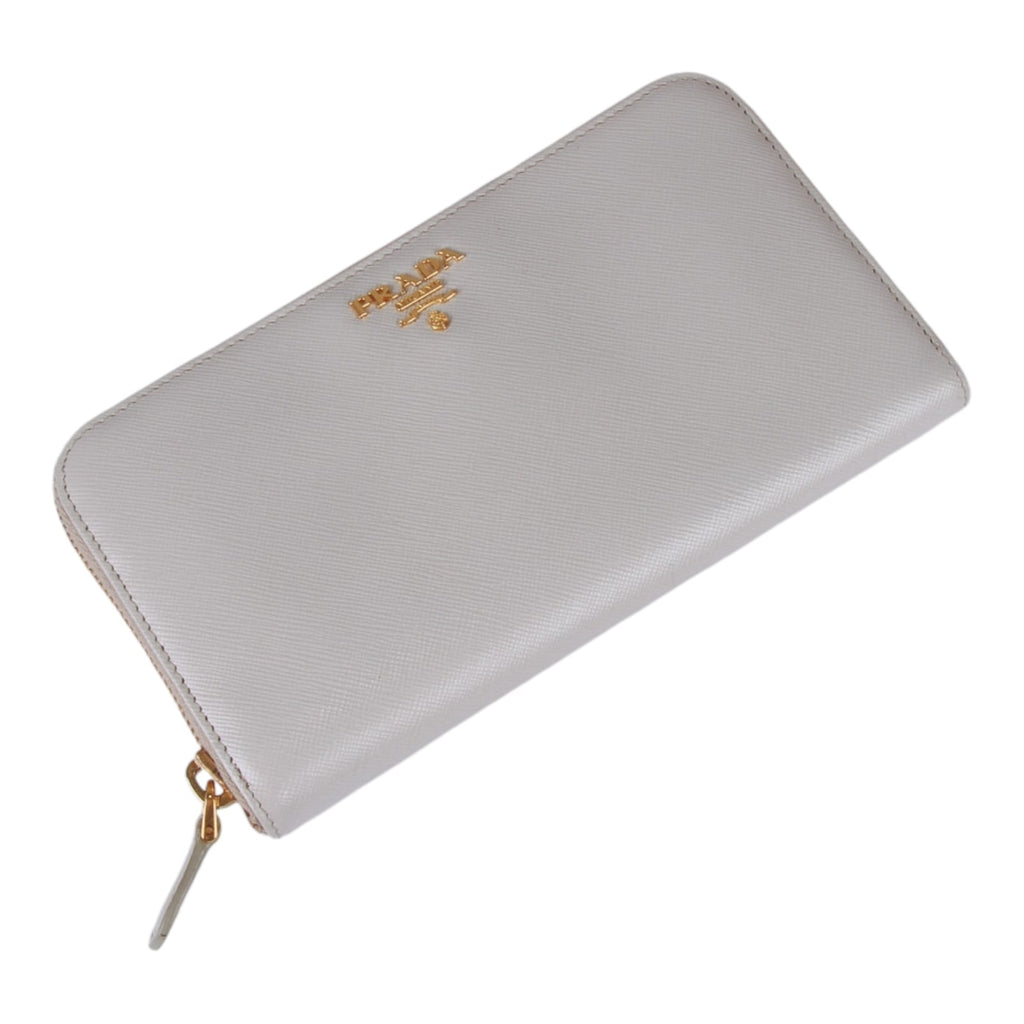 Authentic Prada Saffiano cream leather zip around wallet 1M0506