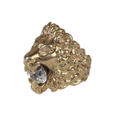 Authentic Gucci Lion Head Motif Crystal Ring In Gold