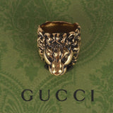 Authentic Gucci Lion Head Motif Crystal Ring In Gold & Black