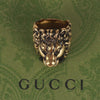 Authentic Gucci Lion Head Motif Crystal Ring In Gold & Black