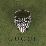 Authentic Gucci Lion Head Motif Crystal Ring In Silver & Black