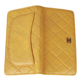 Authentic Chanel Yellow Quilted Leather CC Classic Bifold Long Wallet