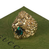 Authentic Gucci Lion Head Motif Crystal Ring In Gold & Green