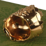 Authentic Gucci Lion Head Motif Gemstone Ring In Gold & Green