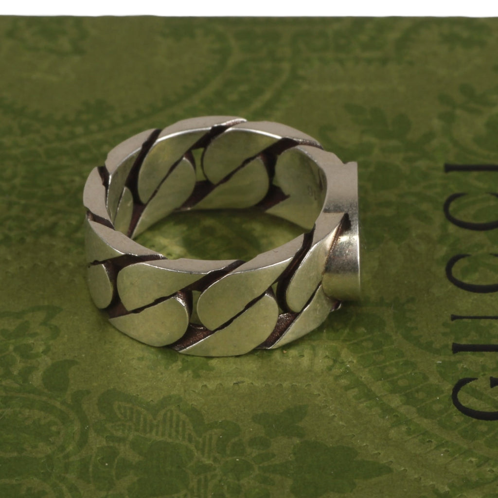 Authentic Gucci Sterling Silver Interlocking Curb Chain Ring