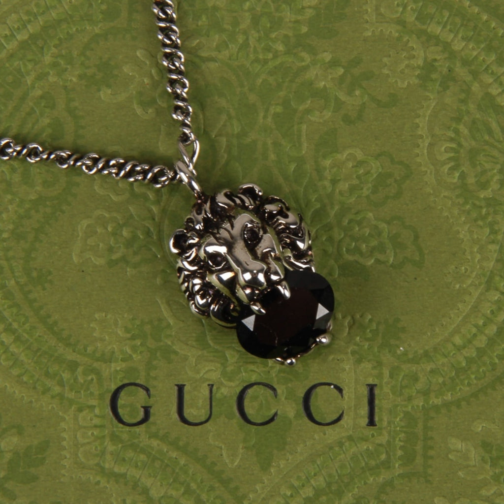 Authentic Gucci Lion Head Motif Black Gemstone necklace