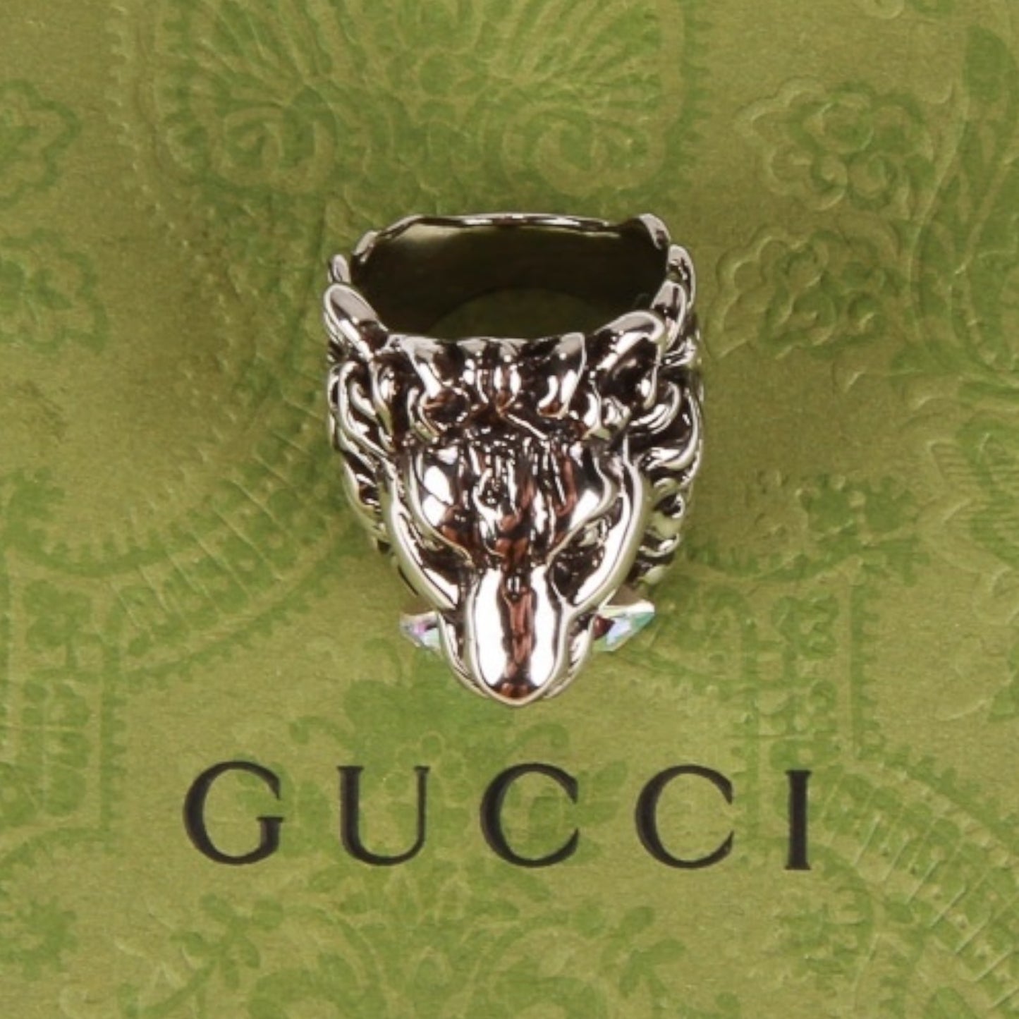 Gucci Crystal-Embellished Lion Head Ring