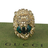 Authentic Gucci Lion Head Motif Crystal Ring In Gold Green