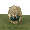 Authentic Gucci Lion Head Motif Crystal Ring In Gold Green