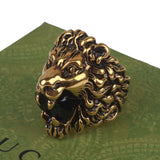 Authentic Gucci Lion Head Motif Crystal Ring In Gold Black